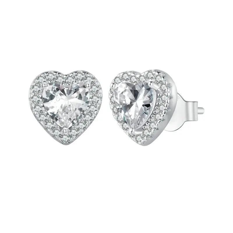 BAMOER Platinum Plated Halo CZ Stud Earrings 925 Sterling Silver Hypoallergenic Classic Round Earrings Set Fine Jewellry BSE893