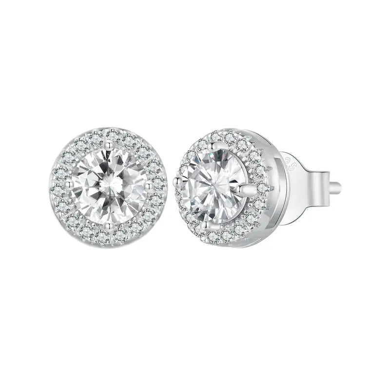 BAMOER Platinum Plated Halo CZ Stud Earrings 925 Sterling Silver Hypoallergenic Classic Round Earrings Set Fine Jewellry BSE893
