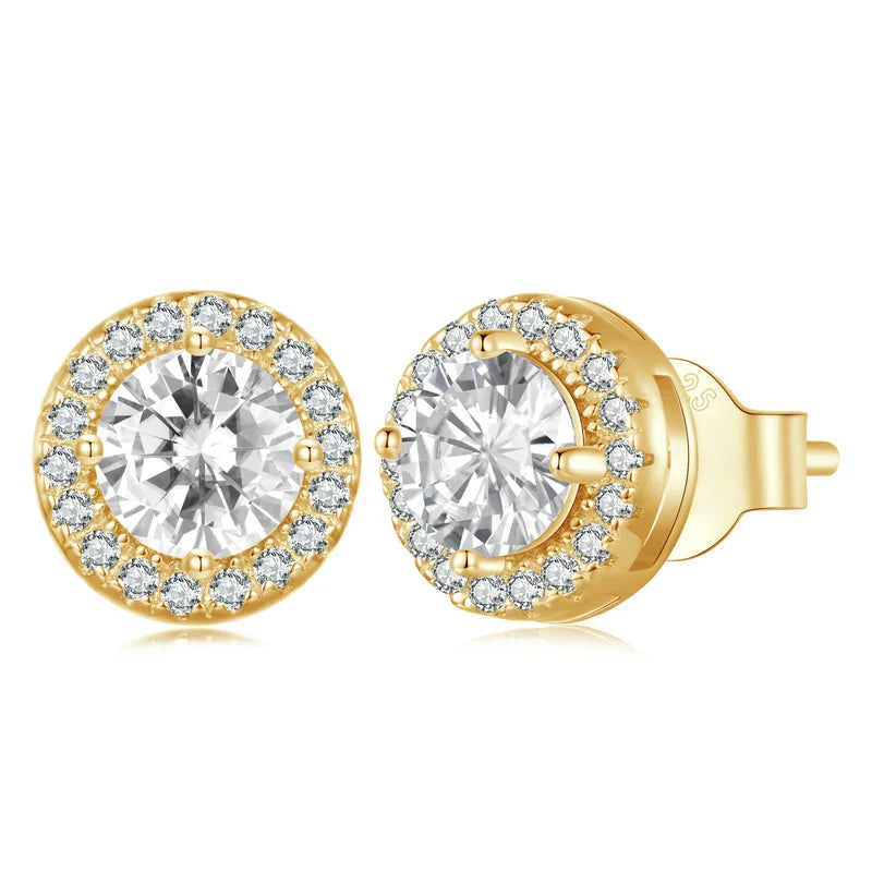 BAMOER Platinum Plated Halo CZ Stud Earrings 925 Sterling Silver Hypoallergenic Classic Round Earrings Set Fine Jewellry BSE893