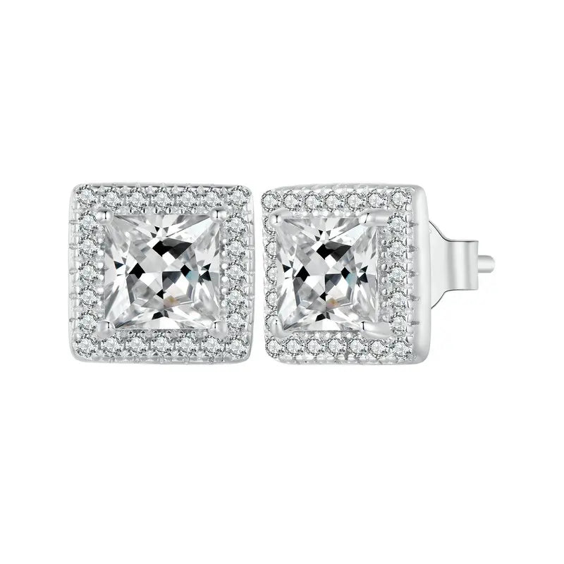 BAMOER Platinum Plated Halo CZ Stud Earrings 925 Sterling Silver Hypoallergenic Classic Round Earrings Set Fine Jewellry BSE893
